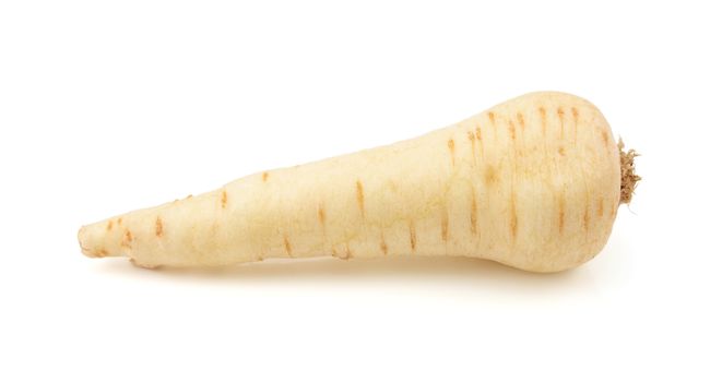 Raw whole parsnip, isolated on a white background