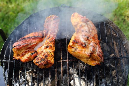 close up of grilled meat, outdoor