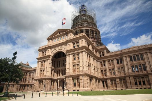 The Texas State Capitol building in Austin, with restorations underway.