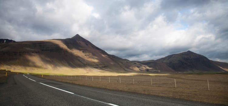 Scenic road on Iceland, bright colorful vivid theme