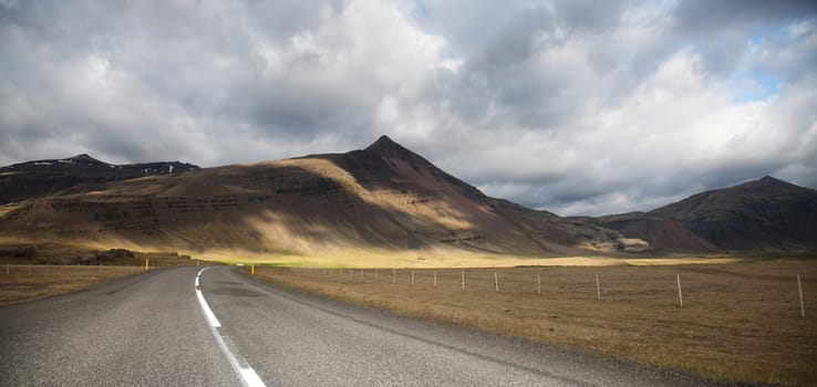 Scenic road on Iceland, bright colorful vivid theme