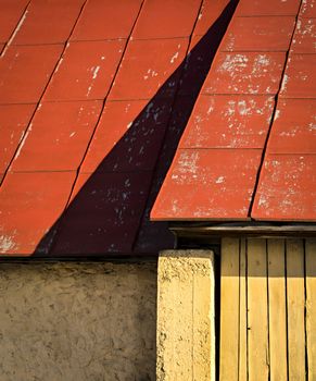 background or texture shadow of the roof at the old house wall