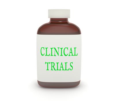 Illustration of a medicine bottle with the words "Clinical Trials" on the label