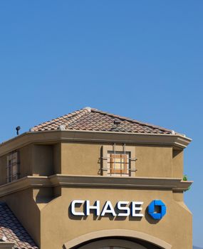 SANTA CLARITA, CA/USA - MAY 31, 2015: Chase Bank exterior. Chase is a consumer and commercial banking subsidiary of the multinational banking corporation JPMorgan Chase.