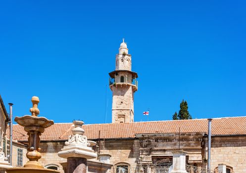 Minaret with a survey platform. Jerusalem old town. Israel