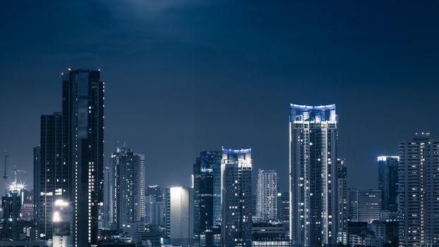 Business Building Bangkok city area at night life high angle bird eyes view