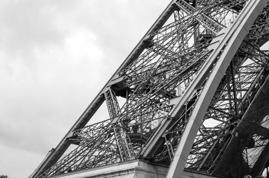 Eiffel Tower architecture detail, Paris, France (Black and White)