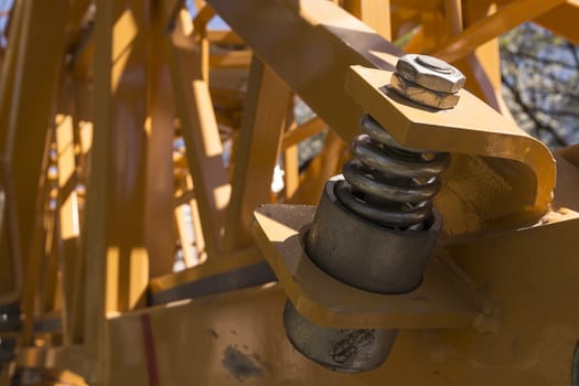 A bolt on an industrial crane for construction sites