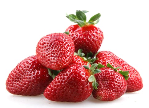 Strawberries With Leaves Isolated On A White Background