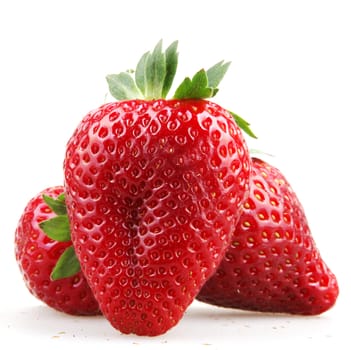 Strawberries With Leaves Isolated On A White Background