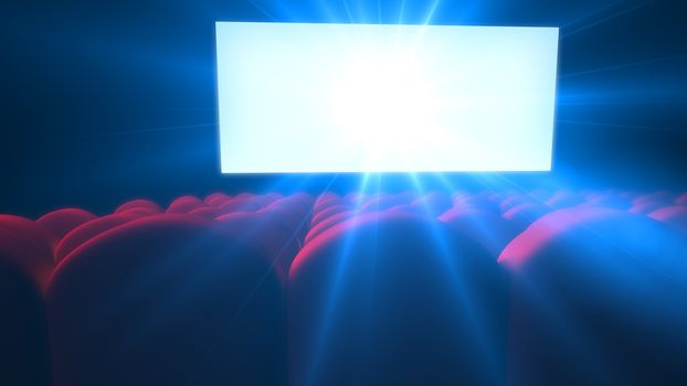 Empty modern cinema with lens flare from white screen