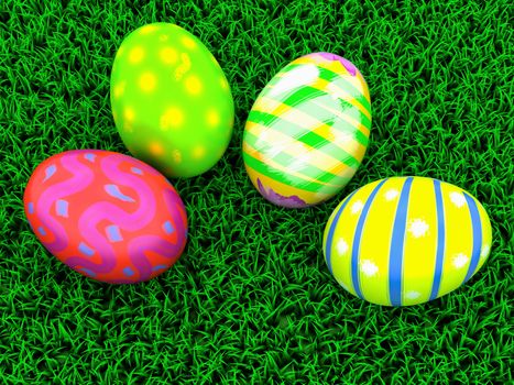 colorful Easter eggs on a grass background