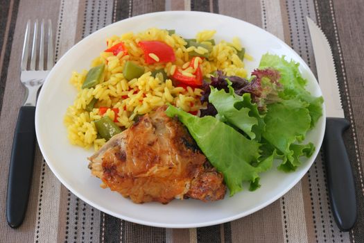 chicken with rice and salad
