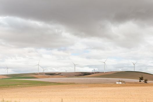 CALEDON, SOUTH AFRICA - DECEMBER 25, 2014: Wind turbines on a wind farm near Caledon in the Overberg region of the Western Cape Province of South Africa