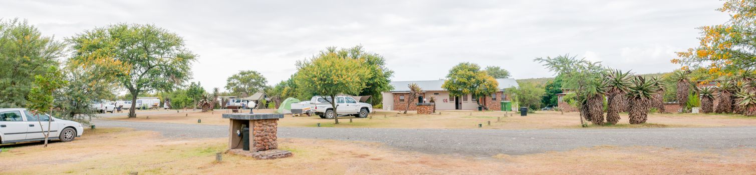 SWELLENDAM, SOUTH AFRICA - DECEMBER 26, 2014: Panorama of the Lang Elsies Kraal restcamp in the Bontebok National Park near Swellendam