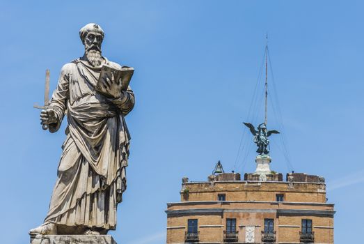 Saint Paul Statue standing in front of Castel Sant'angelo in Rome