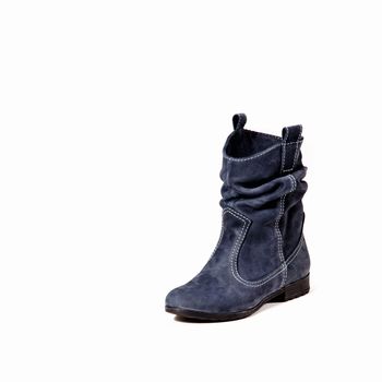 Womens leather boots in black on a white background