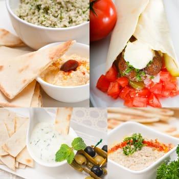 most popular Arab middle east food collection,hummus, falafel,mutabal,pita bread