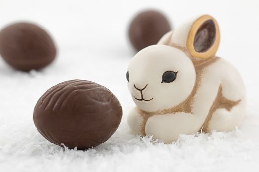 easter rabbit surrounded by chocolate eggs