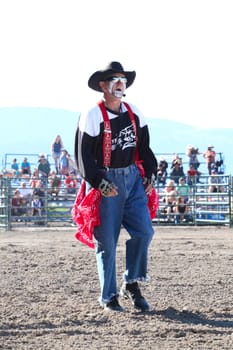 MERRITT, B.C. CANADA - May 30, 2015: Rodeo Clown during the first round of The 3nd Annual Ty Pozzobon Invitational PBR Event.