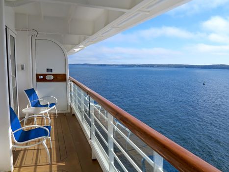 The view of McNabs Island, Halifax, Nova Scotia, Canada from a cruise ship balcony