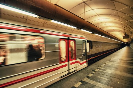 Typical subway underground station in Prague, Czech Republic