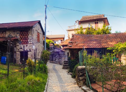 View of rural houses in Arzo, little town near Verbania, Italy