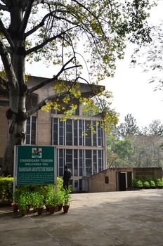 Chandigarh, India - January 4, 2015: People visit Chandigarh Architecture Museum on January 4, 2015. The building was designed by noted architect, Le Corbusier.