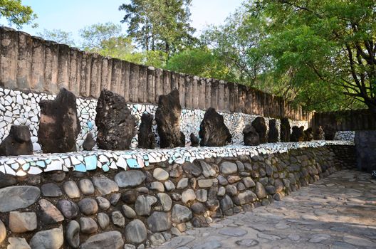 Chandigarh, India - January 4, 2015: Rock statues at the rock garden on January 4, 2015 in Chandigarh, India. The rock garden was founded by artist Nek Chand in 1957 and is made completely of recycled waste.