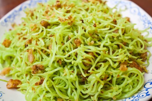 Stir Fried Noodles with Pork Rind Stock Photo