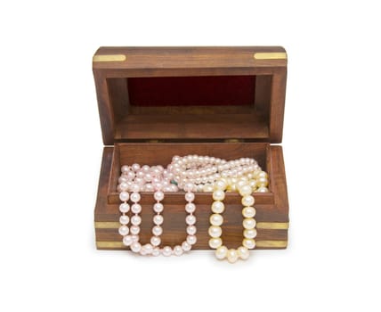 Small wooden chest with pearl necklace