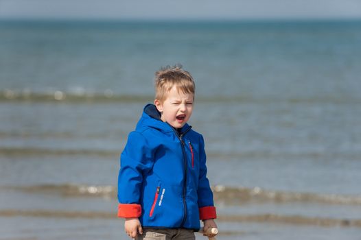 6 j��hriger Junge spielt am Strand