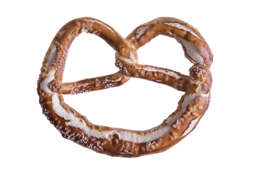 Isolated traditional knot-shaped pretzel, a hard brittle salted biscuit of German origin served as a popular snack and appetizer