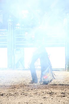 MERRITT, B.C. CANADA - May 30, 2015: Bull rider the opening ceremony of The 3rd Annual Ty Pozzobon Invitational PBR Event.