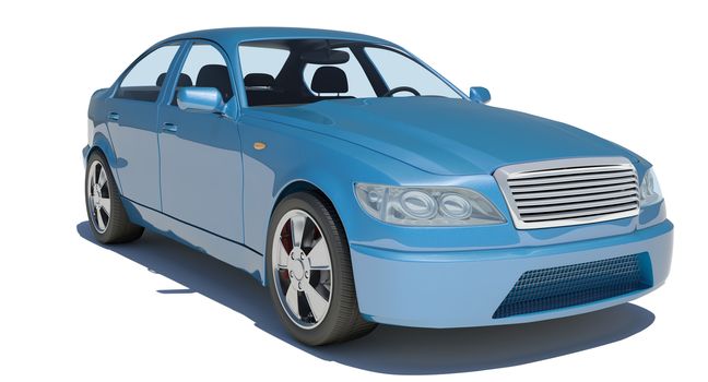Blue car on isolated white background, side view