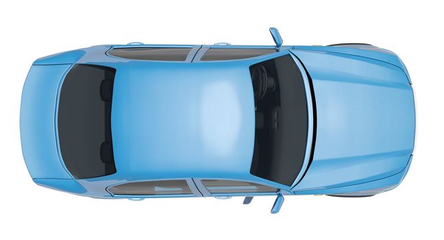 Car on isolated white background, top view