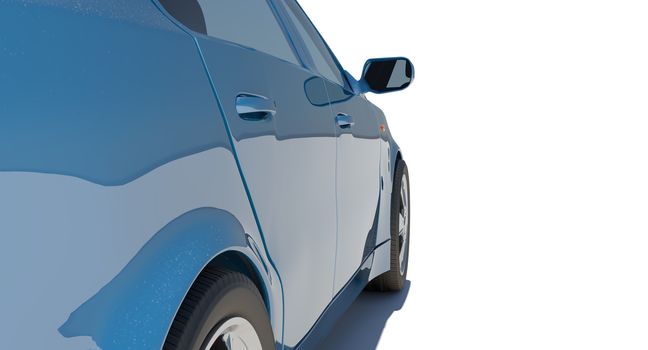 Blue car on isolated white background, side view