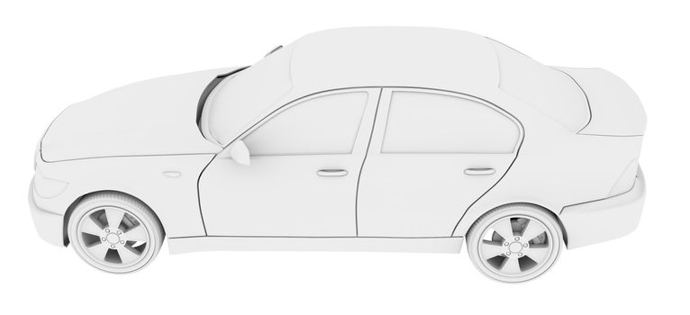 Car model with wheels on isolated white background, side view