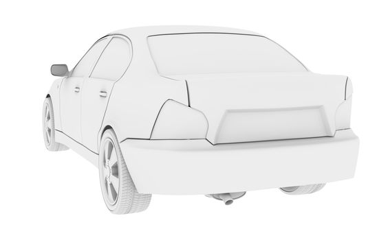 White car model on isolated white background, back view