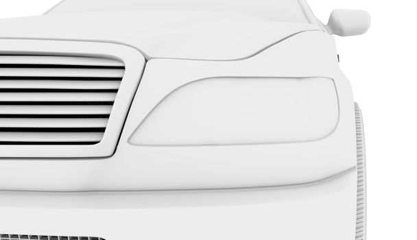 White car model on isolated white background, front view