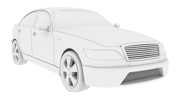 White car model on isolated white background, side view