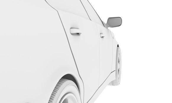 White car model on isolated white background, side view