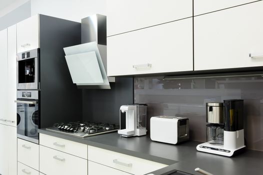 Modern luxury black and white kitchen, clean interior design