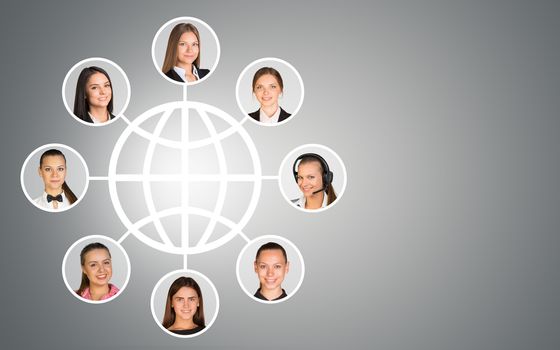 Virtual model with women portraits on grey background