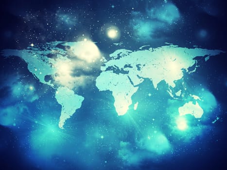 Abstract background with world map and stars