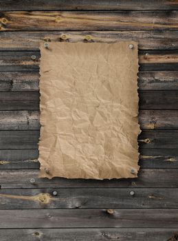 Empty Wild West wanted poster on weathered plank wood wall