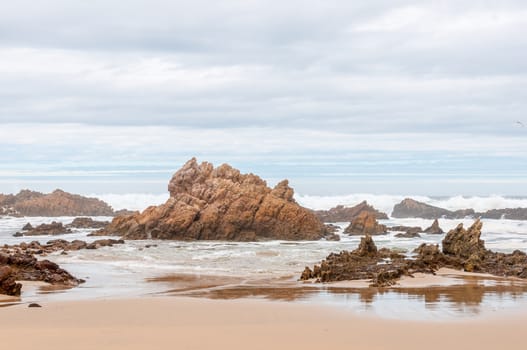 Stormy weather at a beach near Buffelsbaai (Buffalo Bay) at Knysna, South Africa