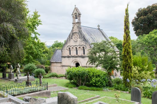 KNYSNA, SOUTH AFRICA - JANUARY 5, 2015: Historic Belvidere Holy Trinity Church built in 1855 and is a miniature replica of a Norman church