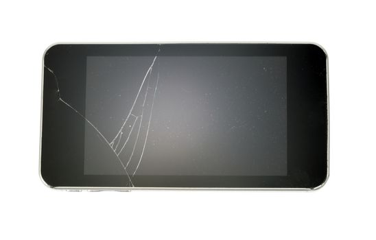 Broken mobile phone on isolated white background