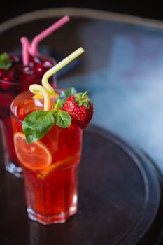 homemade lemonade. refreshing  strawberry and lime with mint